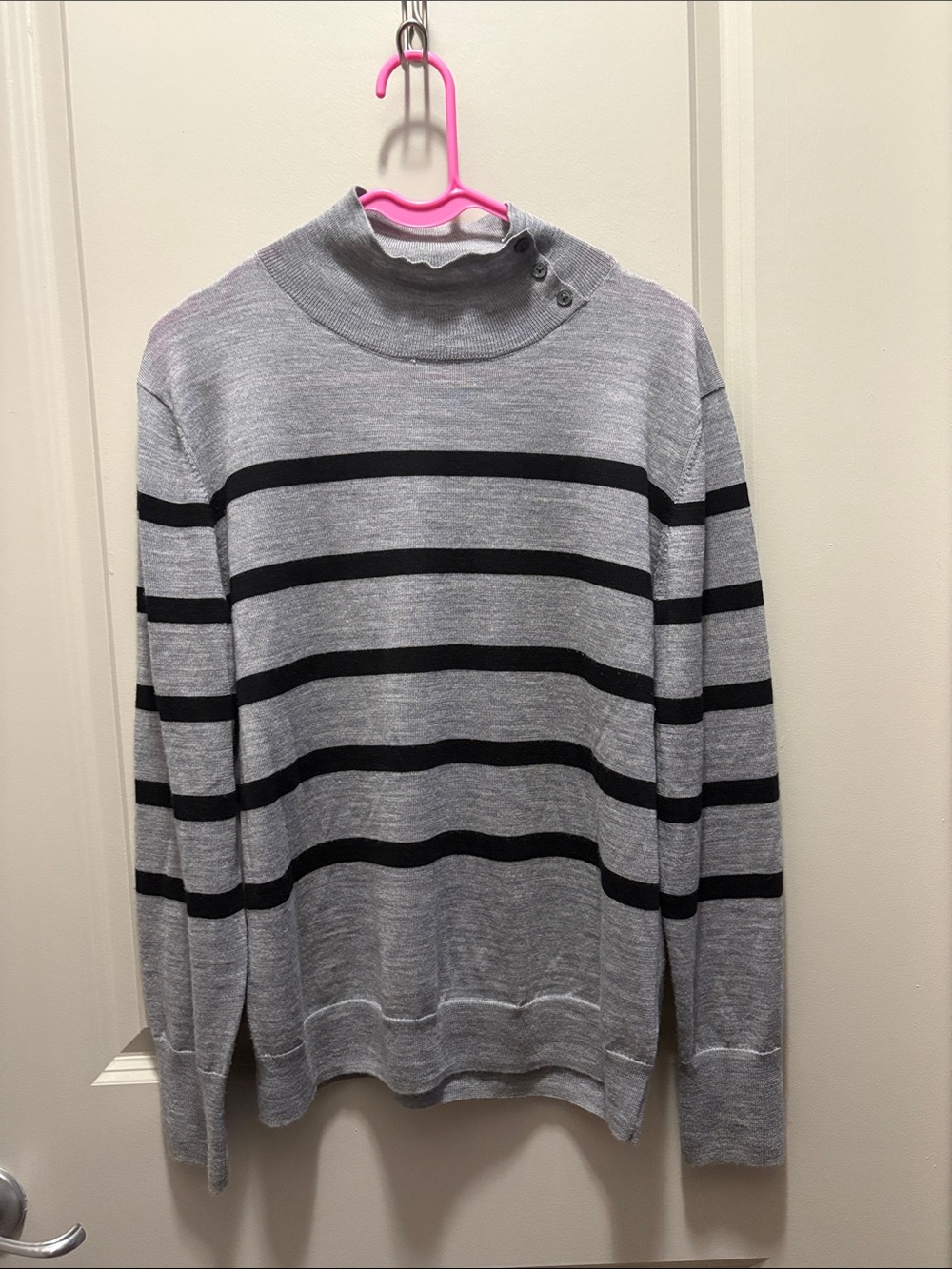 Banana Republic Gray & Black Striped Mock-Turtleneck Sweater